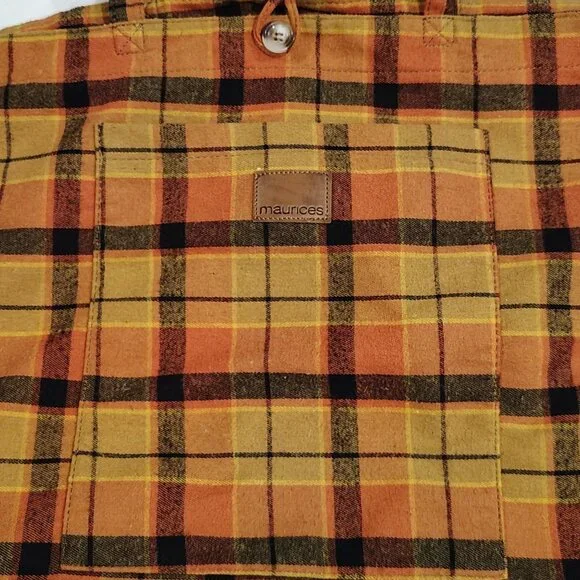 Maurices Plaid Flannel Tote Bag Button Closure Front Pocket Striped Lining - Picture 4 of 16